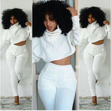 Women Two Pieces Set Knit Fitted Crop Tops Casual Suits 2 piece set for women top two pcs sets Fashion Jogger Set Lounge  S-XXL