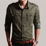 NUKTY New 100% Cotton Shirt With Epaulette Men Long Sleeve Breathable Casual Shirts Man Solid Shirt Slim Fit Male Shirts