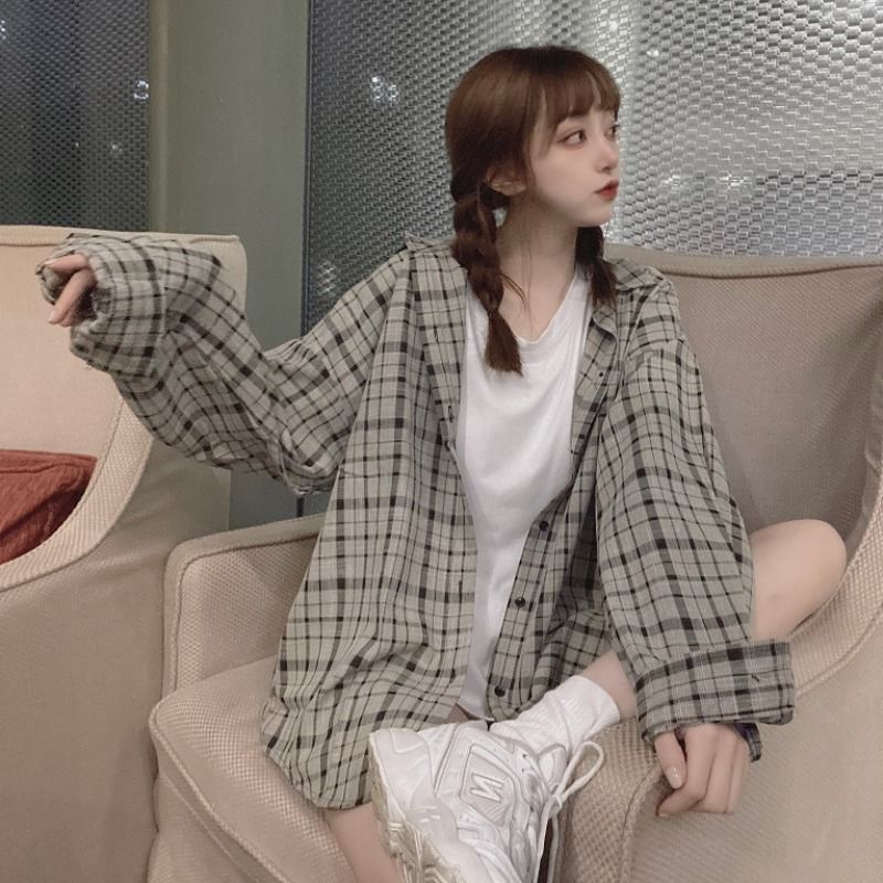 Nukty Retro Plaid Jackets Women Harajuku Unisex All-match Basic Teens Checkered Shirts Outwear Spring Single Breasted Couples Coats