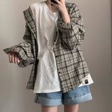 Nukty Retro Plaid Jackets Women Harajuku Unisex All-match Basic Teens Checkered Shirts Outwear Spring Single Breasted Couples Coats